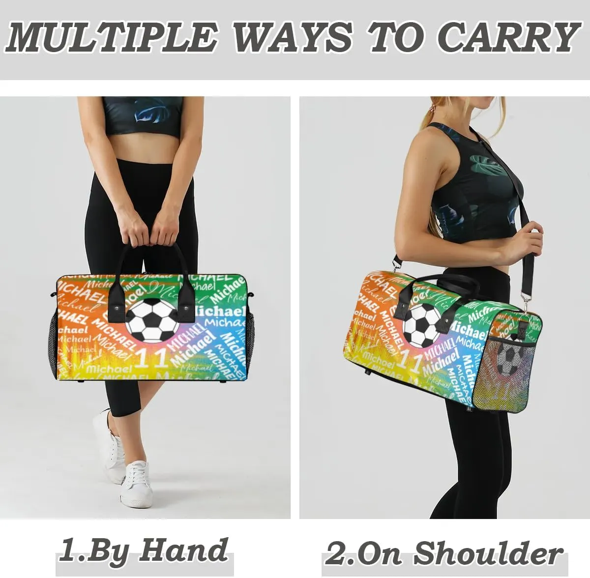 Personalized Gym Bag Sports Bag with Name, Custom Duffel Bag Travel Weekender Bags Carry on Bag, Colorful