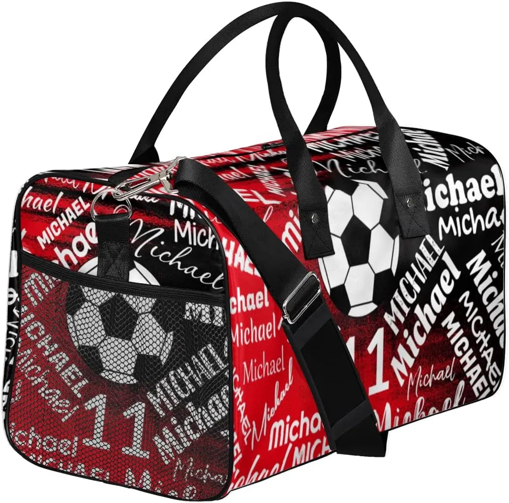 Personalized Gym Bag Sports Bag with Name, Custom Duffel Bag Travel Weekender Bags Carry on Bag, Dark Black Red