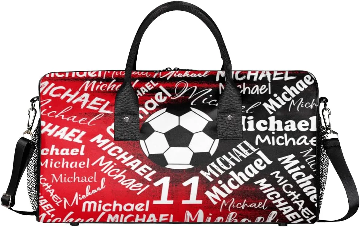 Personalized Gym Bag Sports Bag with Name, Custom Duffel Bag Travel Weekender Bags Carry on Bag, Dark Black Red