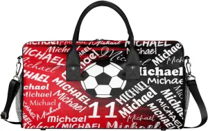 Personalized Gym Bag Sports Bag with Name, Custom Duffel Bag Travel Weekender Bags Carry on Bag, Dark Black Red