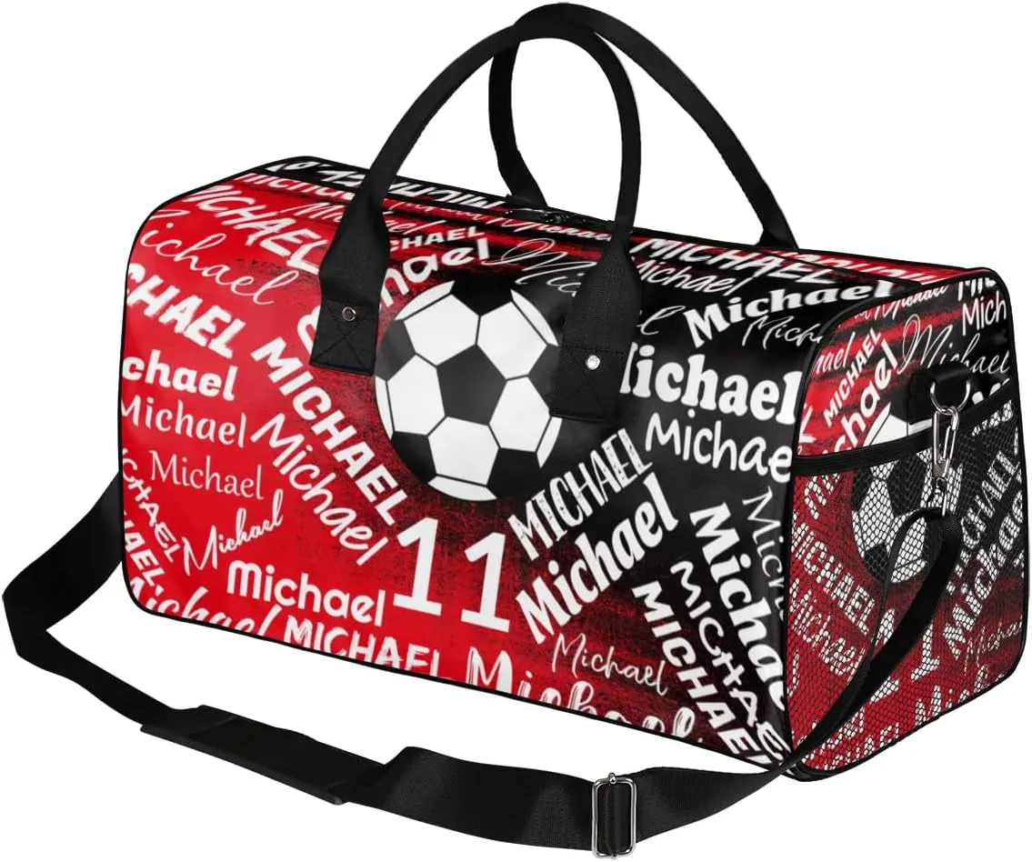 Personalized Gym Bag Sports Bag with Name, Custom Duffel Bag Travel Weekender Bags Carry on Bag, Dark Black Red