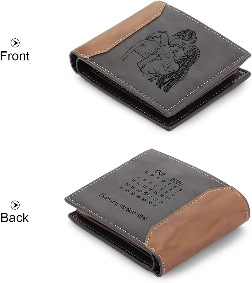 Personalized Men Wallets Custom Engraved Photo Wallet Gifts for Husband,Dad,Son,Boyfriend
