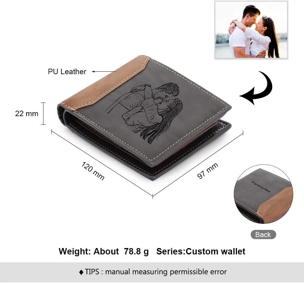 Personalized Men Wallets Custom Engraved Photo Wallet Gifts for Husband,Dad,Son,Boyfriend