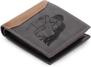 Personalized Men Wallets Custom Engraved Photo Wallet Gifts for Husband,Dad,Son,Boyfriend