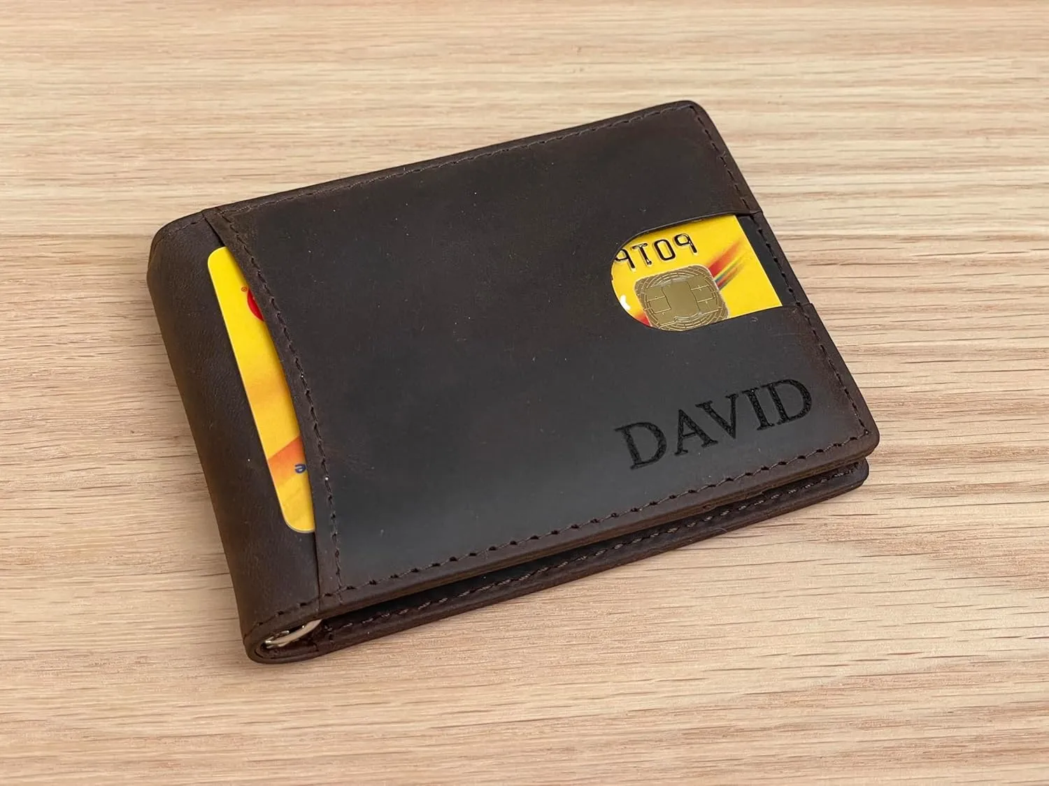 Personalized Minimalist Wallet For Men Custom Engraved Slim Wallet Customized Monogram Leather Wallet Gift For Father's Day Him Husband Boyfriend Dad Son Anniversary Graduation Birthday (BLACK)