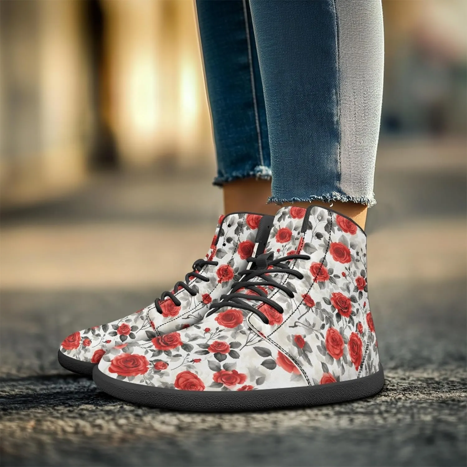 Personalized Print Sneakers for Men Women PU Leather High Top Barefoot Shoes