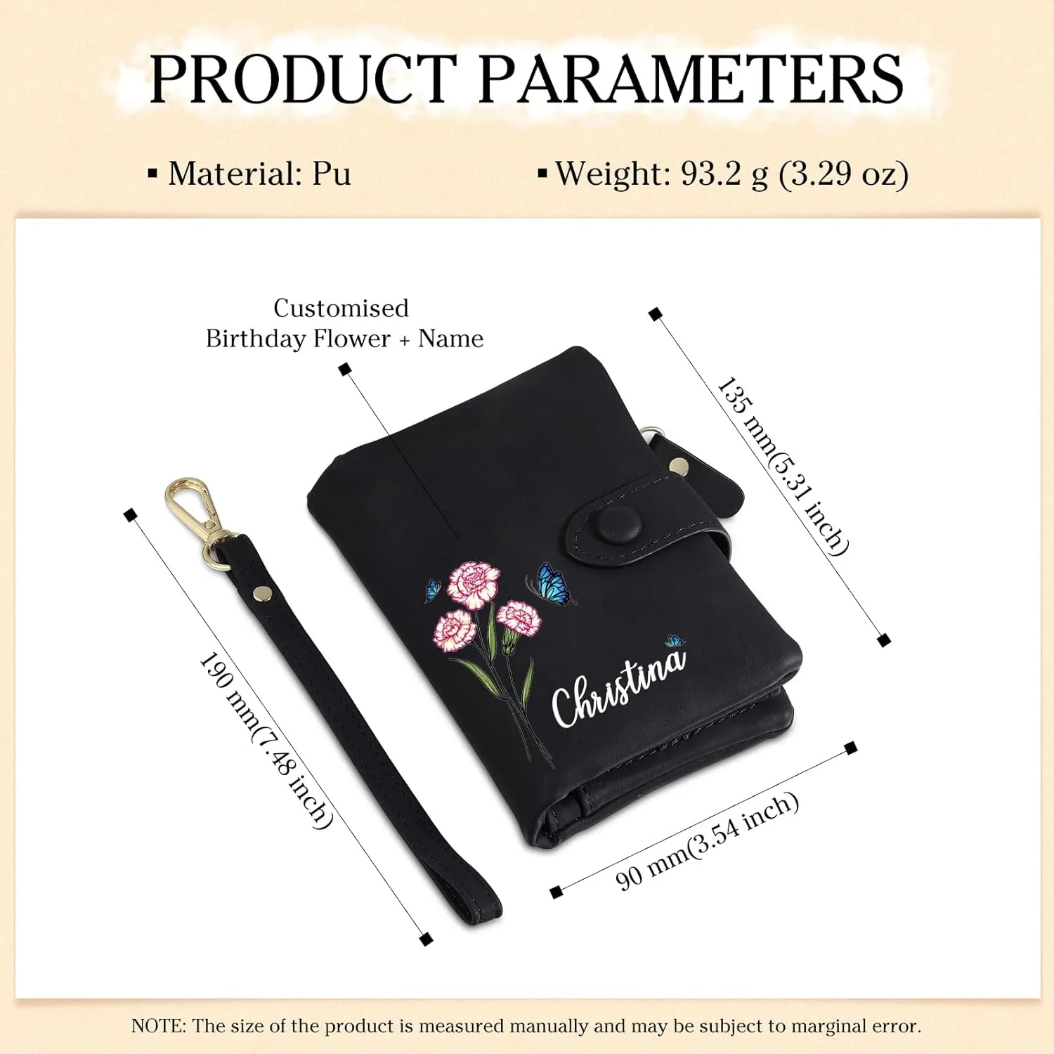Personalized Wallet Women Small with Birth Flower and Name: Custom Bi-fold Women's Wallets - Ladies Minimalist Wallet for Women Teen Girls Gift (Black, Birth Flower Name Photo)