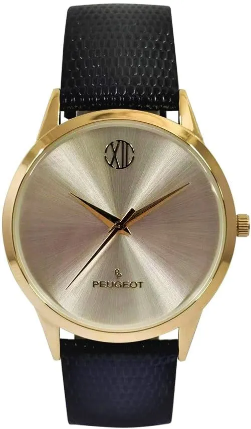 Peugeot Men’s Nude Dial Watch with Black Leather Band