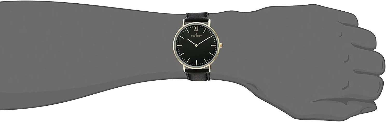 Peugeot Men's Ultra Slim Watch, 14Kt Gold Plated Round Minimalist Wrist Watch for Men with Easy to Read Dial and Genuine Leather Band