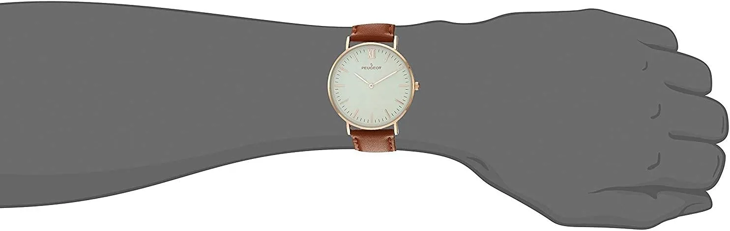 Peugeot Men's Ultra Slim Watch, 14Kt Gold Plated Round Minimalist Wrist Watch for Men with Easy to Read Dial and Genuine Leather Band