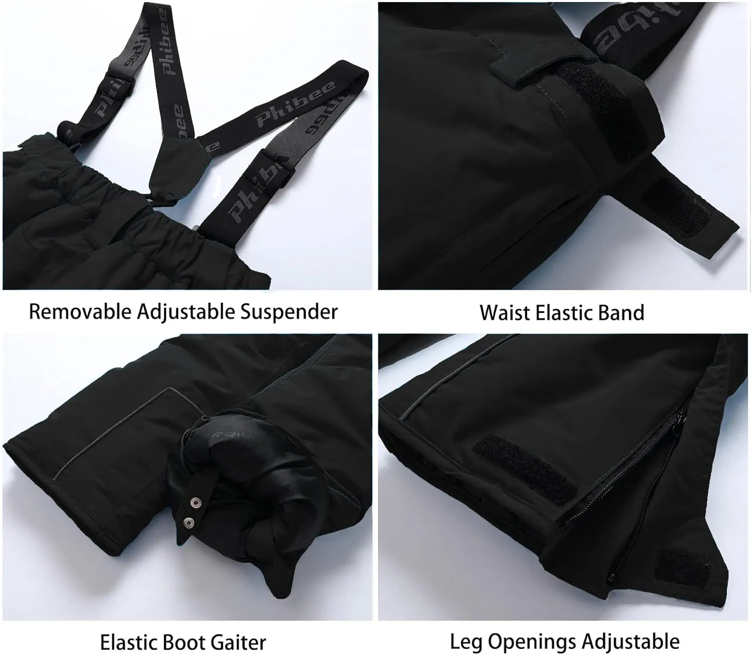 PHIBEE Boys' Waterproof Breathable Polyester Snowboard Ski Pants