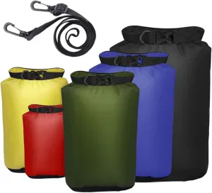 Pimoys 5 Pack Waterproof Dry Sacks, Lightweight Outdoor Dry Bags with Shoulder Strap, 20L /12L / 10L/ 6L/ 3.5L Ultimate Dry Bags for Kayaking Camping Rafting Boating (Multicolor)