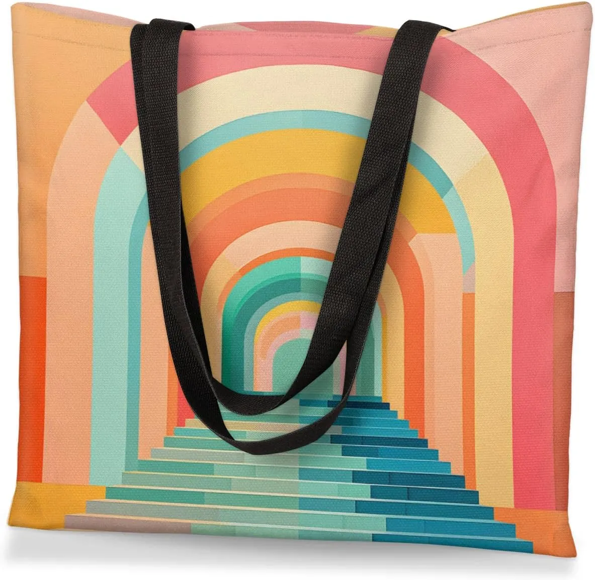 Pink Cartoon Strawberry Canvas Tote Bag for Women Men Stylish Tote Handbag Shoulder Bag Reusable Grocery Bag