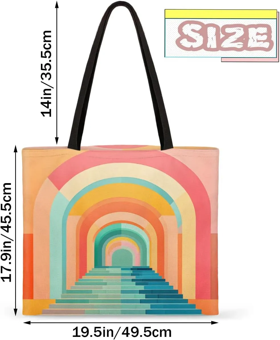 Pink Cartoon Strawberry Canvas Tote Bag for Women Men Stylish Tote Handbag Shoulder Bag Reusable Grocery Bag