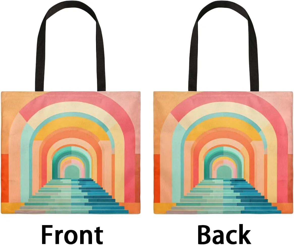 Pink Cartoon Strawberry Canvas Tote Bag for Women Men Stylish Tote Handbag Shoulder Bag Reusable Grocery Bag