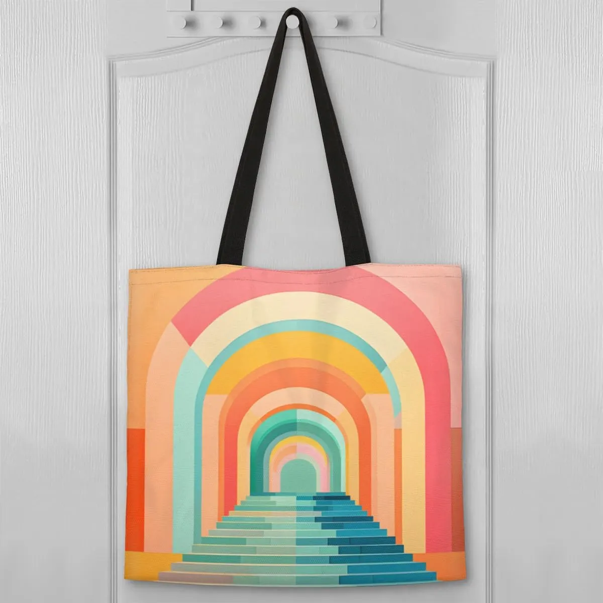 Pink Cartoon Strawberry Canvas Tote Bag for Women Men Stylish Tote Handbag Shoulder Bag Reusable Grocery Bag
