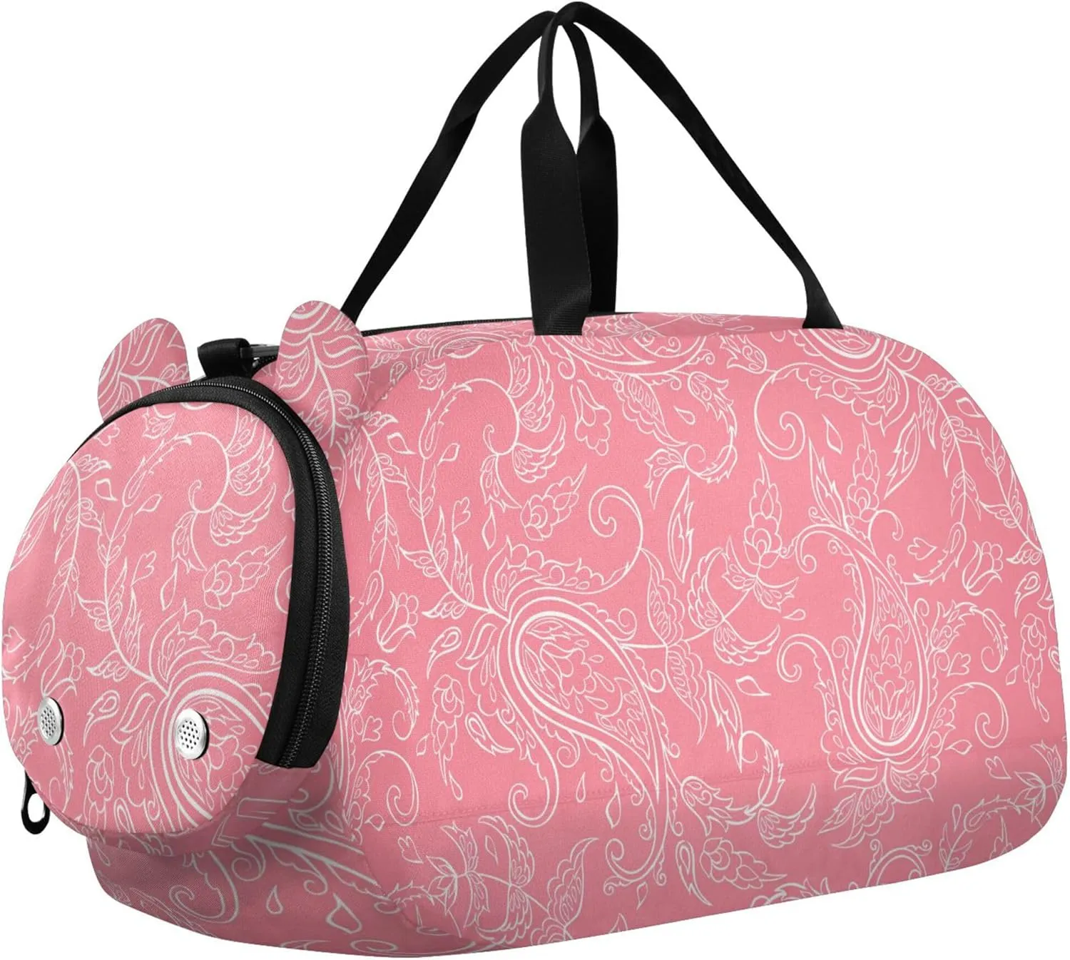 Pink Paisley Pattern Girl's Gym Duffel Bag with Shoes Compartment Large Capacity Kids Overnighter Duffel Bags for Boys and Girls