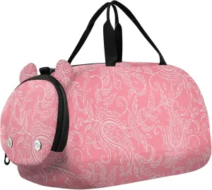 Pink Paisley Pattern Girl's Gym Duffel Bag with Shoes Compartment Large Capacity Kids Overnighter Duffel Bags for Boys and Girls