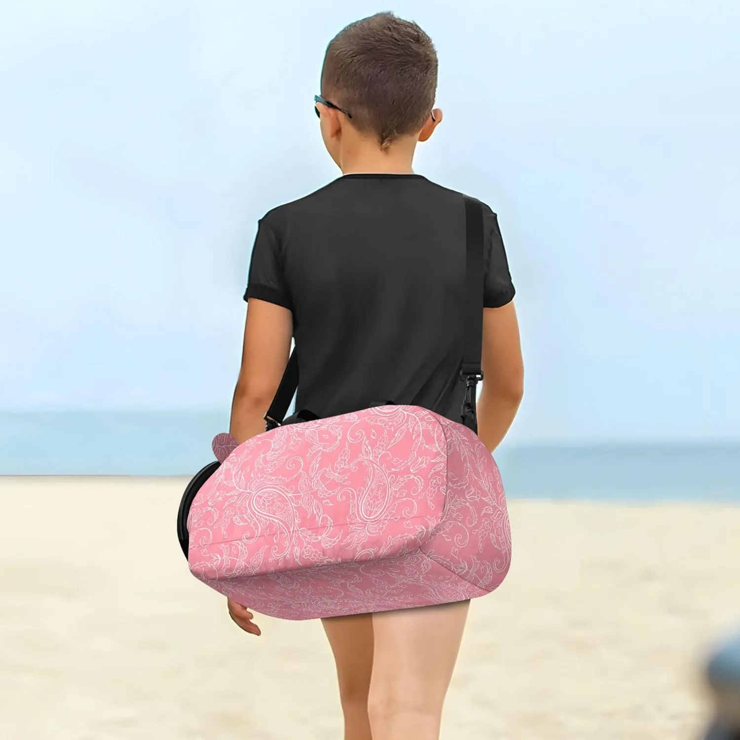Pink Paisley Pattern Girl's Gym Duffel Bag with Shoes Compartment Large Capacity Kids Overnighter Duffel Bags for Boys and Girls