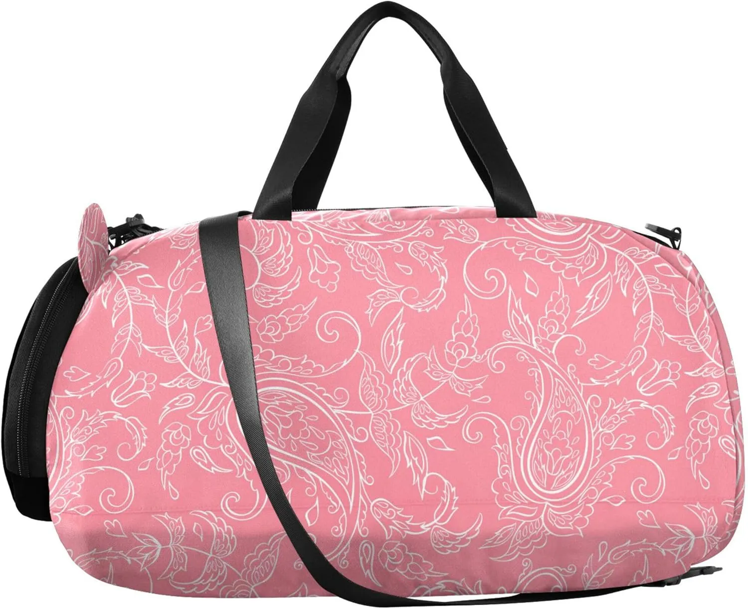 Pink Paisley Pattern Girl's Gym Duffel Bag with Shoes Compartment Large Capacity Kids Overnighter Duffel Bags for Boys and Girls