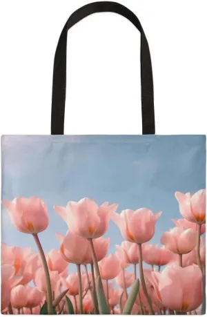 Pink Roses Flowers Bloom Canvas Tote Bag for Women Men Stylish Tote Handbag Shoulder Bag Reusable Grocery Bag