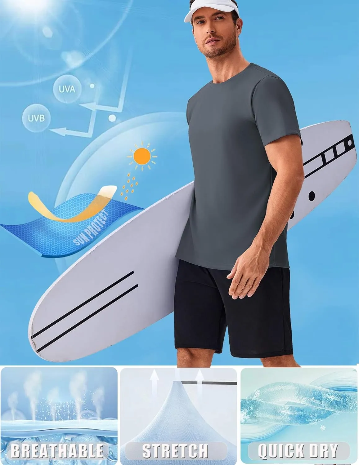 PINSPARK Men's 3 Pack Workout Shirts Quick Dry Moisture Wicking Crewneck Tee Shirt Mesh Athletic T-Shirts