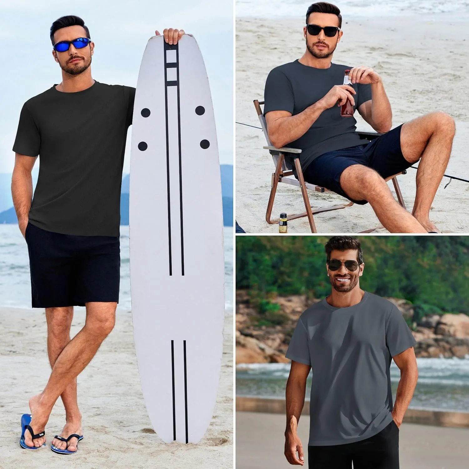 PINSPARK Men's 3 Pack Workout Shirts Quick Dry Moisture Wicking Crewneck Tee Shirt Mesh Athletic T-Shirts