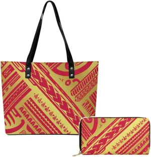 Polynesian Women'S Leather Handbag And Purse Samoan Tribal Print Vintage Art Ethos Shoulder Bag Large Capacity Handbag