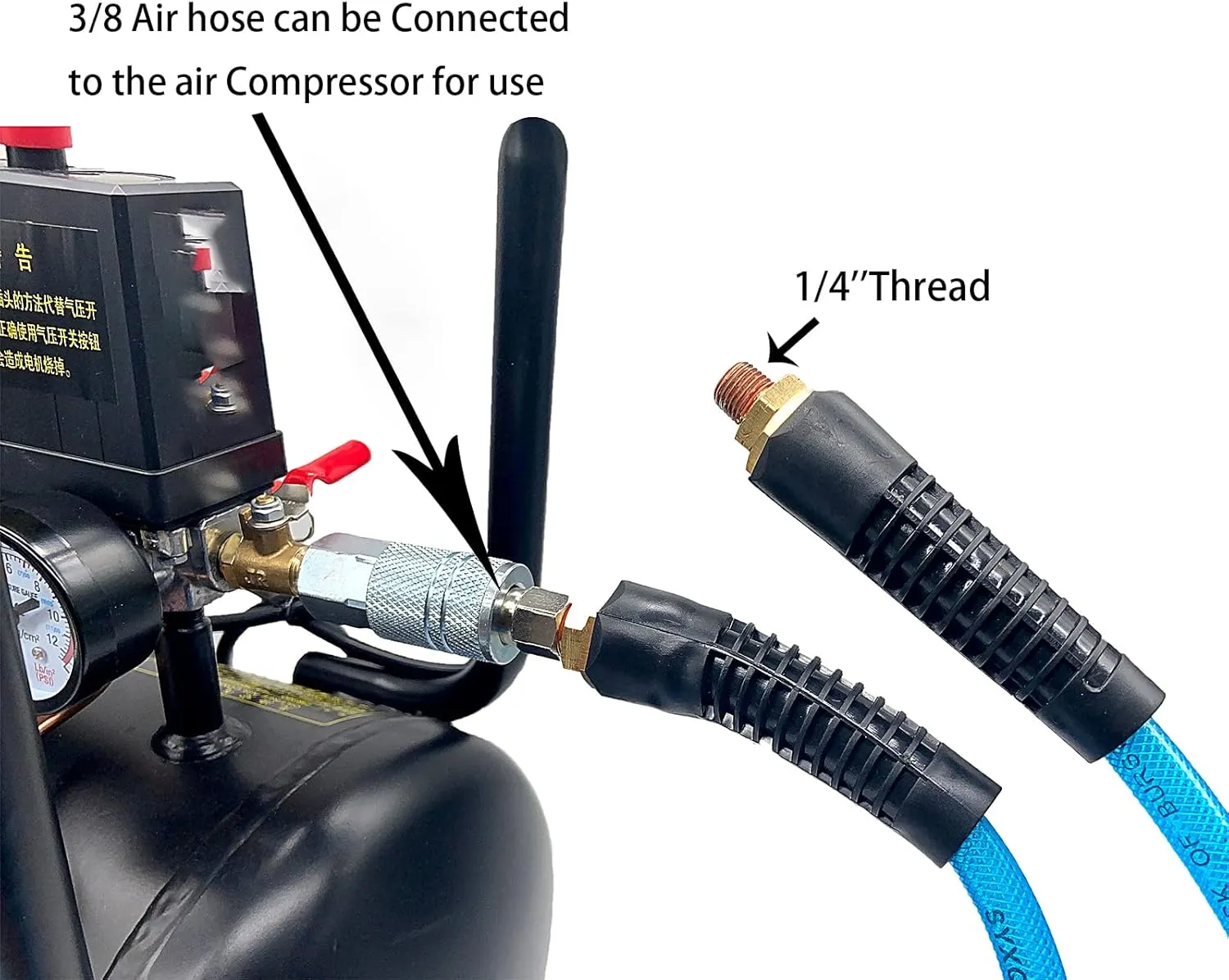 Polyurethane (PU) Air Hose 3/8-Inch by 100 FT Lightweight, Kink Resistant, All-Weather Flexibility with 3/8-Inch Male Fittings, Bend black Restrictors, Transparent blue (100FT)