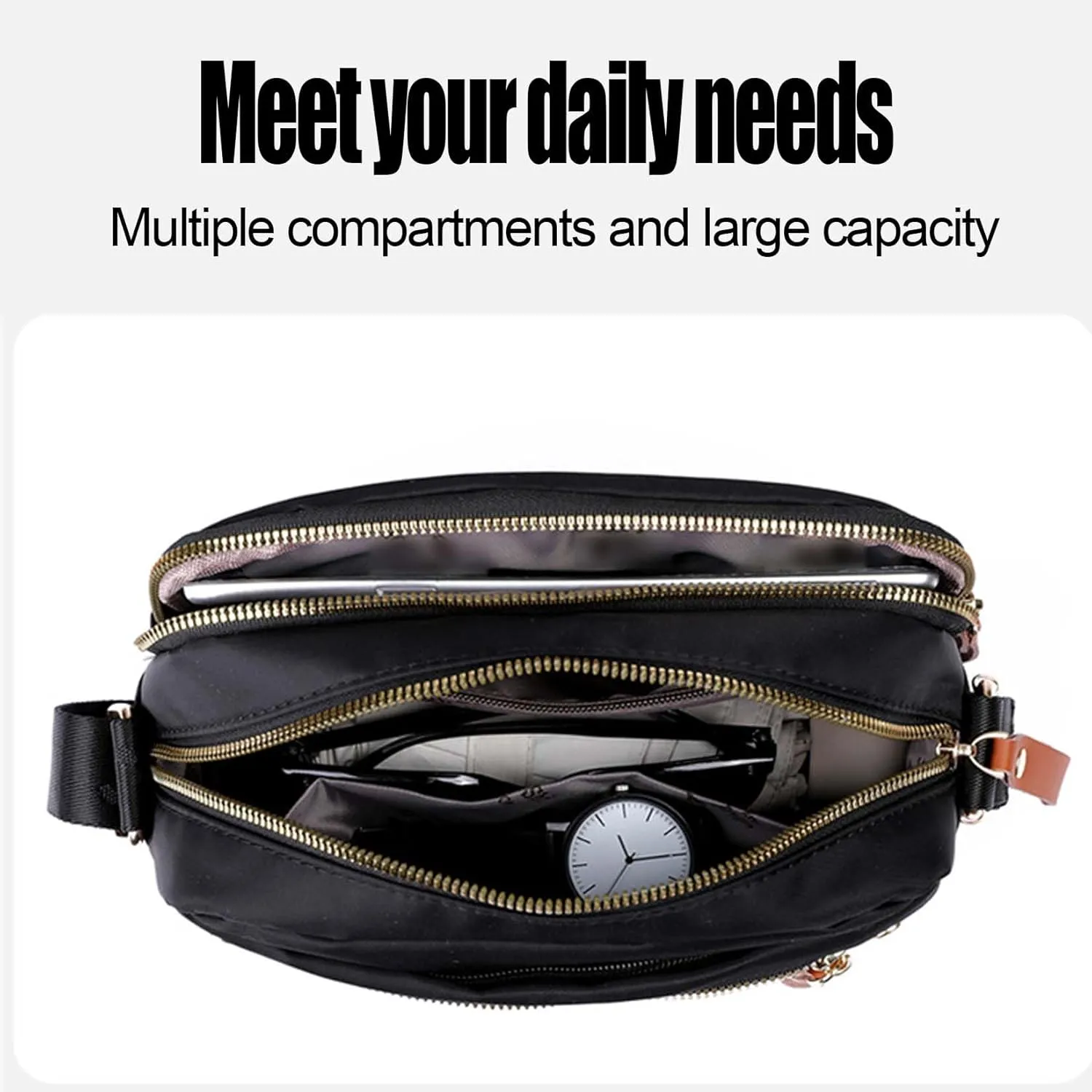 Popularate Nylon Crossbody Bag, Waterproof Shoulder Purse with Zipper and Multi Pockets for Women