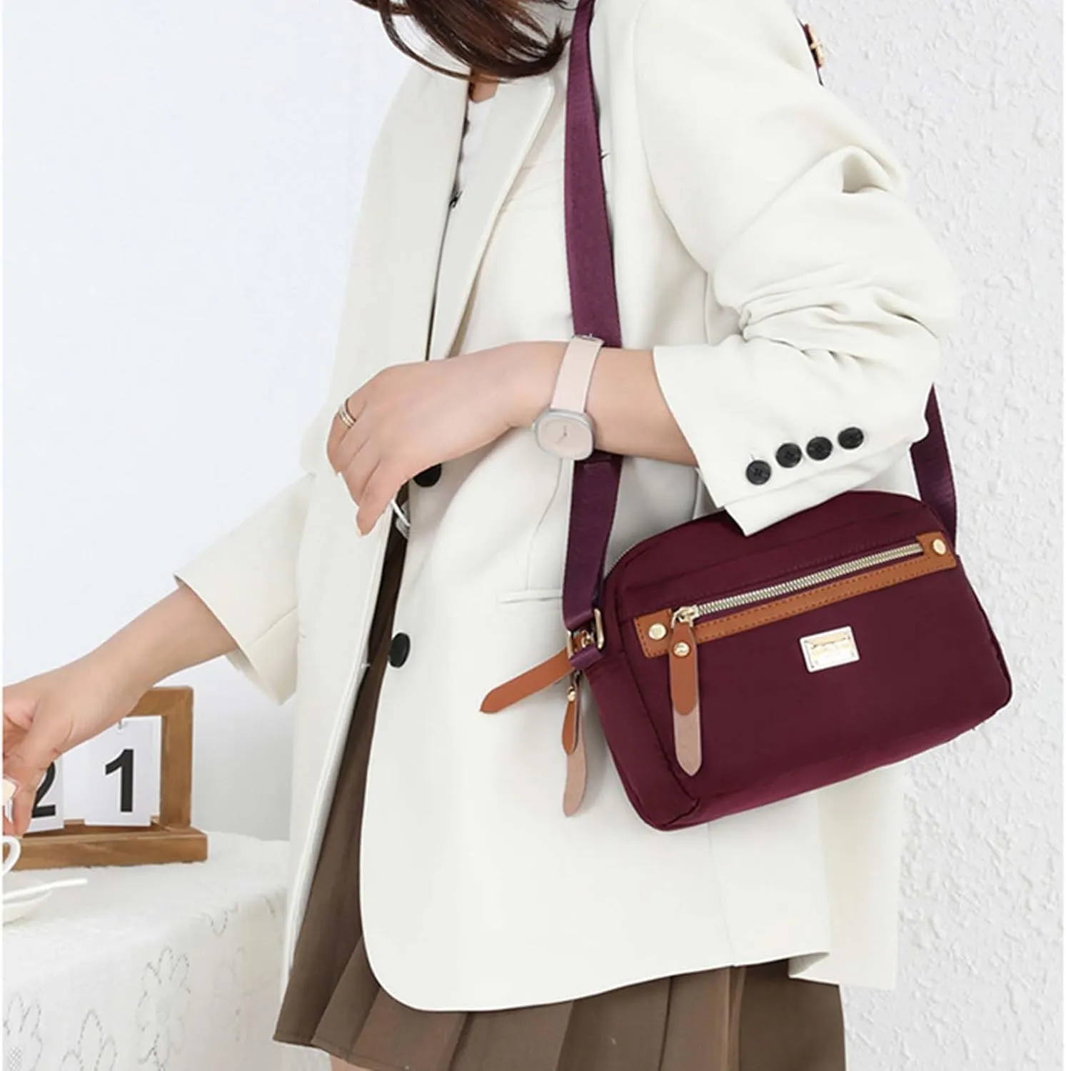 Popularate Nylon Crossbody Bag, Waterproof Shoulder Purse with Zipper and Multi Pockets for Women