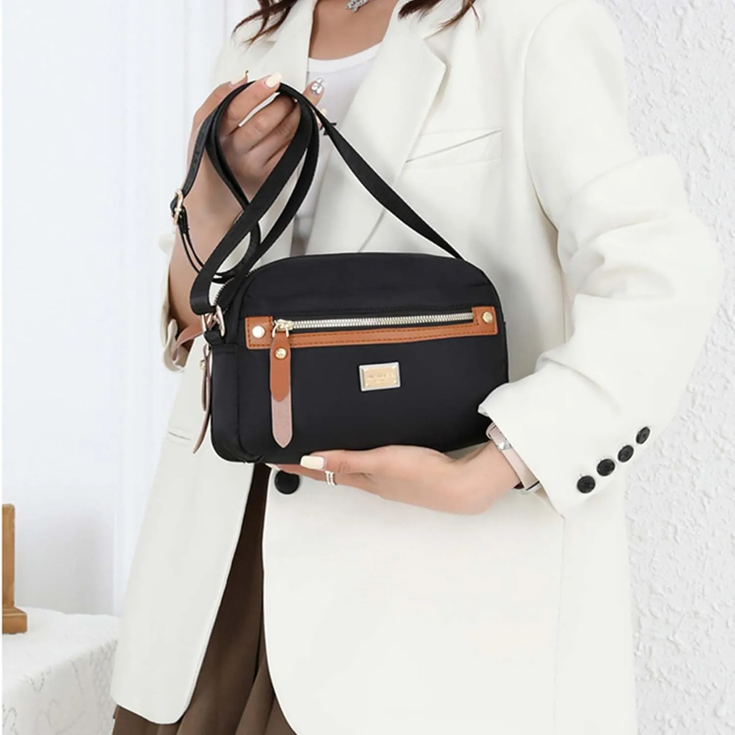 Popularate Nylon Crossbody Bag, Waterproof Shoulder Purse with Zipper and Multi Pockets for Women