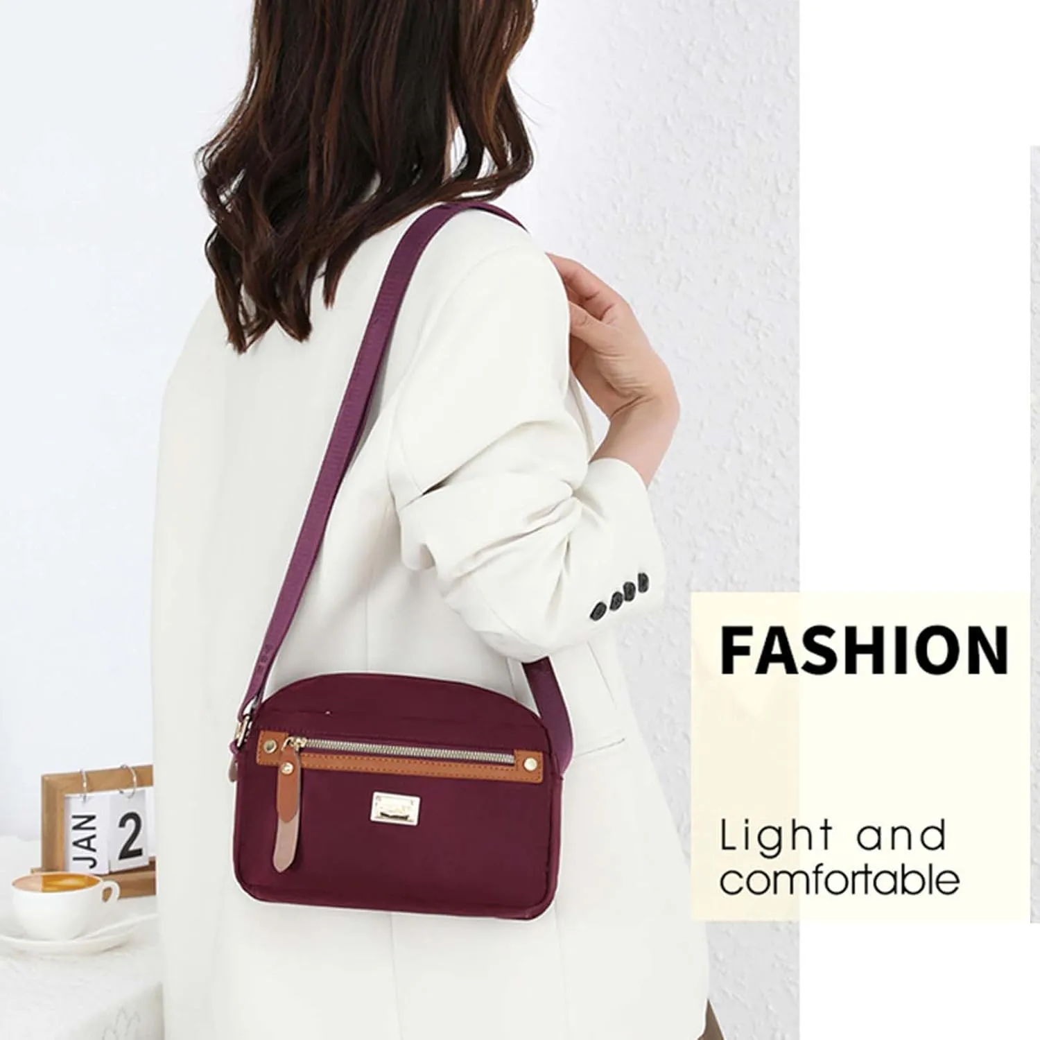 Popularate Nylon Crossbody Bag, Waterproof Shoulder Purse with Zipper and Multi Pockets for Women