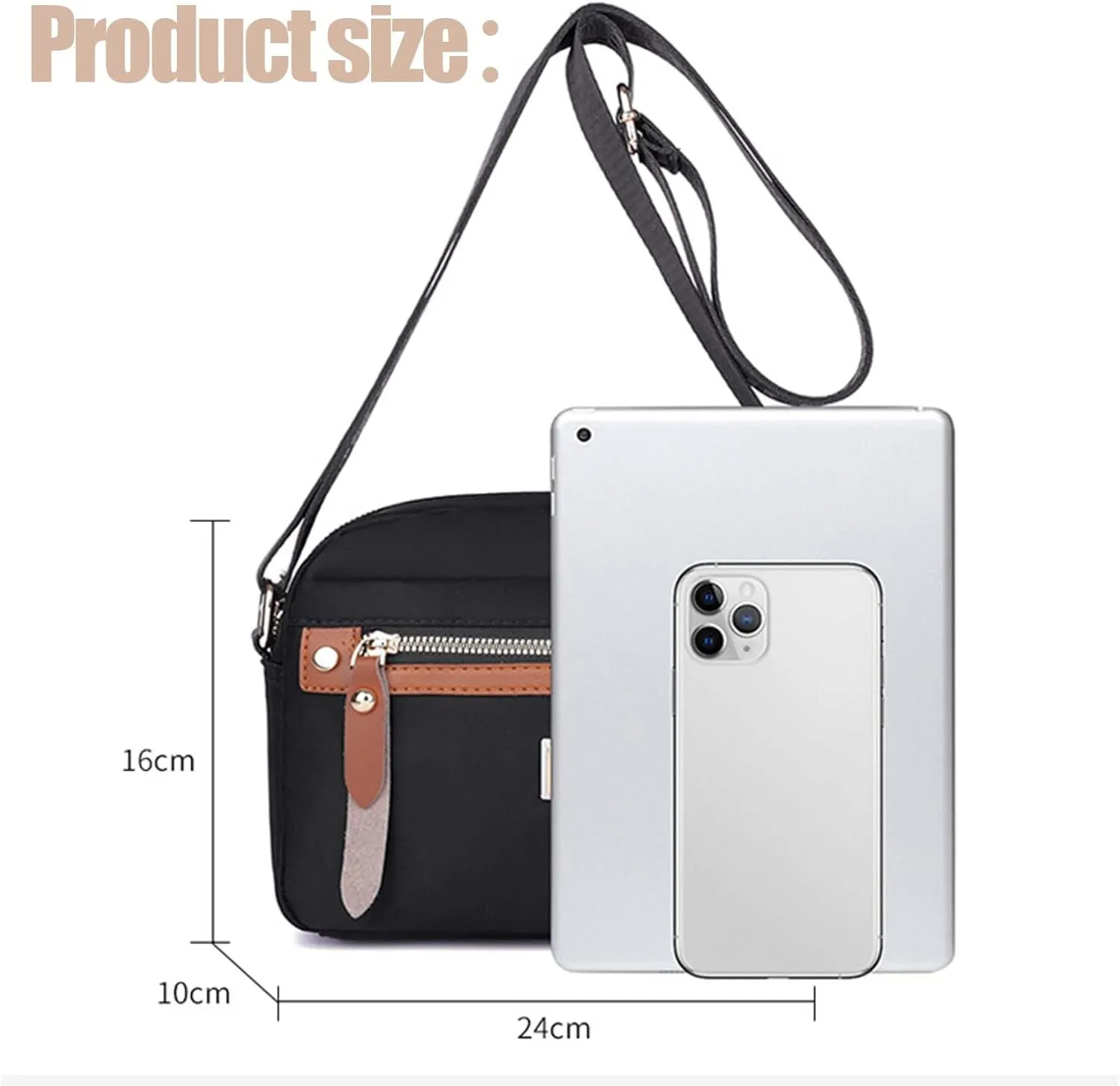 Popularate Nylon Crossbody Bag, Waterproof Shoulder Purse with Zipper and Multi Pockets for Women