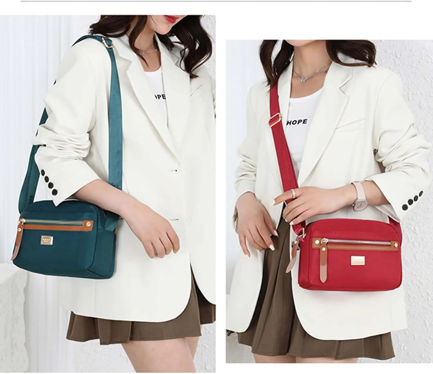 Popularate Nylon Crossbody Bag, Waterproof Shoulder Purse with Zipper and Multi Pockets for Women