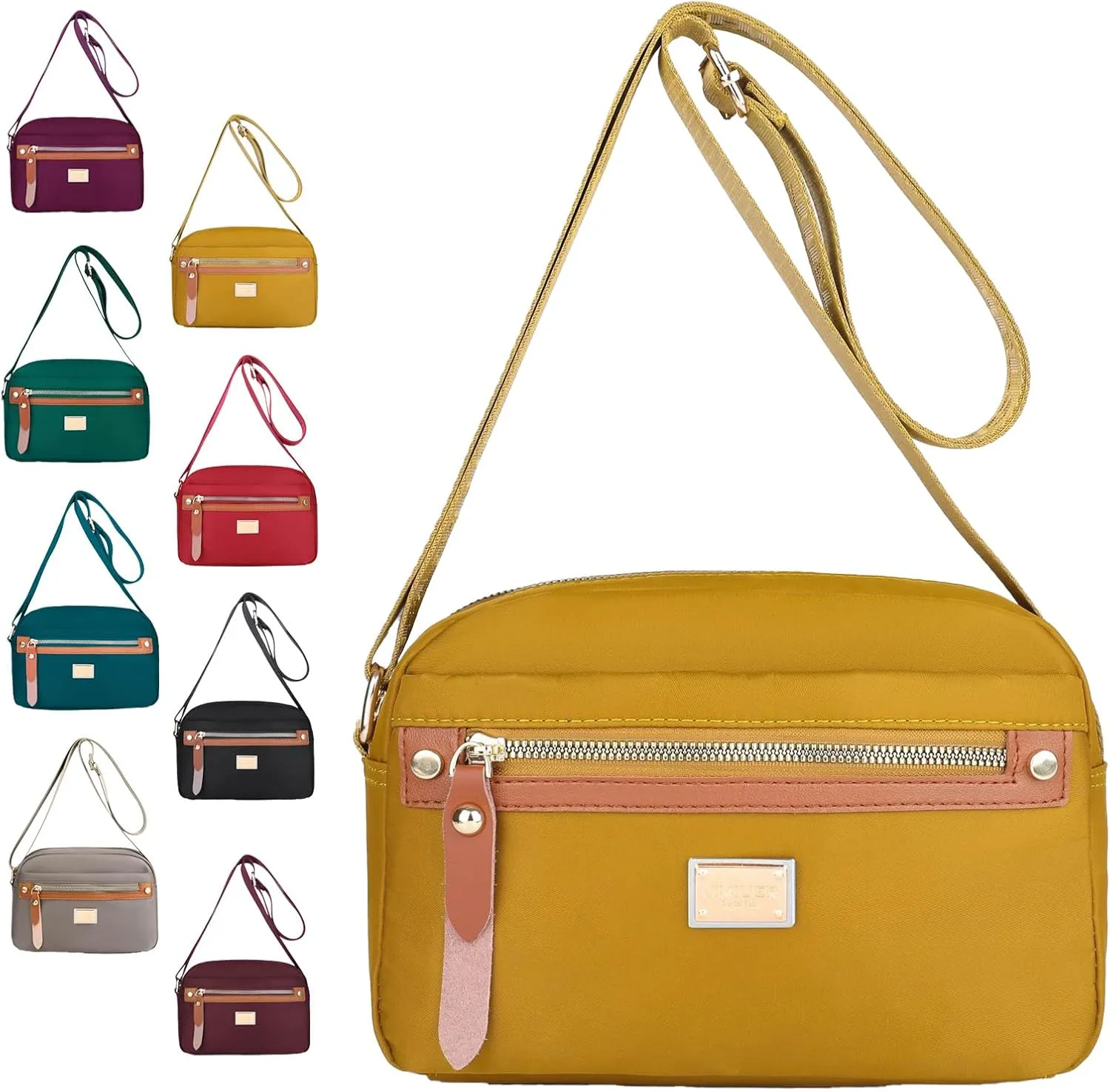 Popularate Nylon Crossbody Bag, Waterproof Shoulder Purse With Zippers, Women'S Waterproof Satchel
