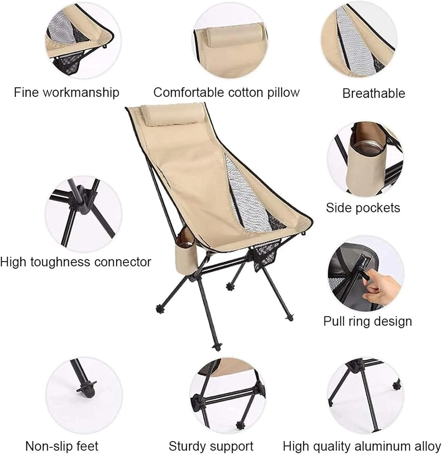 Portable Camping Chair Folding Ultra Light Aluminum Alloy Folding Chair Portable Fishing Chair Outdoor Leisure Recliner Beach Chair Bearing Capacity up to 150Kg,Blue, Grey
