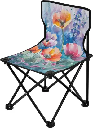 Portable Camping Folding Chairs Foldable Chair Small Watercolor Flowers Lightweight Backpacking Outdoor Outside Fishing
