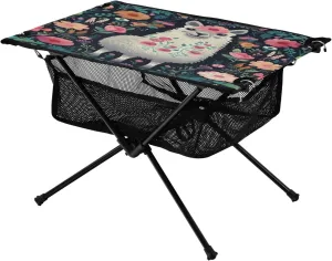 Portable Camping Table Foldable with Mesh Storage Lightweight Compact Camp Tent Side Table for Outside,Camping,Hiking,Tailgating,Alpaca