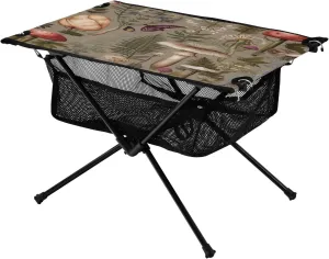 Portable Camping Table Foldable with Mesh Storage Lightweight Compact Camp Tent Side Table for Outside,Camping,Hiking,Tailgating,Forest Mushroom