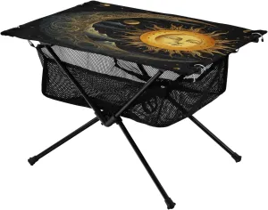 Portable Camping Table Foldable with Mesh Storage Lightweight Compact Camp Tent Side Table for Outside,Camping,Hiking,Tailgating,Sun and Moon
