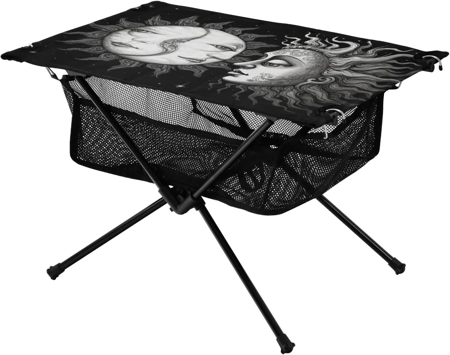 Portable Camping Table Foldable with Mesh Storage Lightweight Compact Camp Tent Side Table for Outside,Camping,Hiking,Tailgating,Sun and Moon