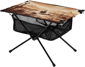 Portable Camping Table Foldable with Mesh Storage Lightweight Compact Camp Tent Side Table for Outside,Camping,Hiking,Tailgating,Western Desert Cowboy