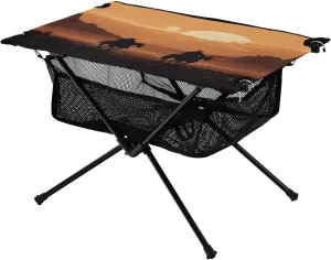 Portable Camping Table Foldable with Mesh Storage Lightweight Compact Camp Tent Side Table for Outside,Camping,Hiking,Tailgating,Western Desert Cowboy
