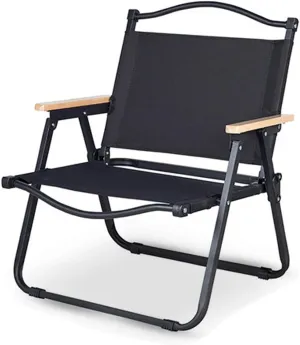 Portable Folding Camping Chair with Padded Armrests - Lightweight Aluminum Frame, 600D Oxford Fabric, Breathable & Foldable Outdoor Chair for Hiking, Fishing, Backyard, Beach (黑色)