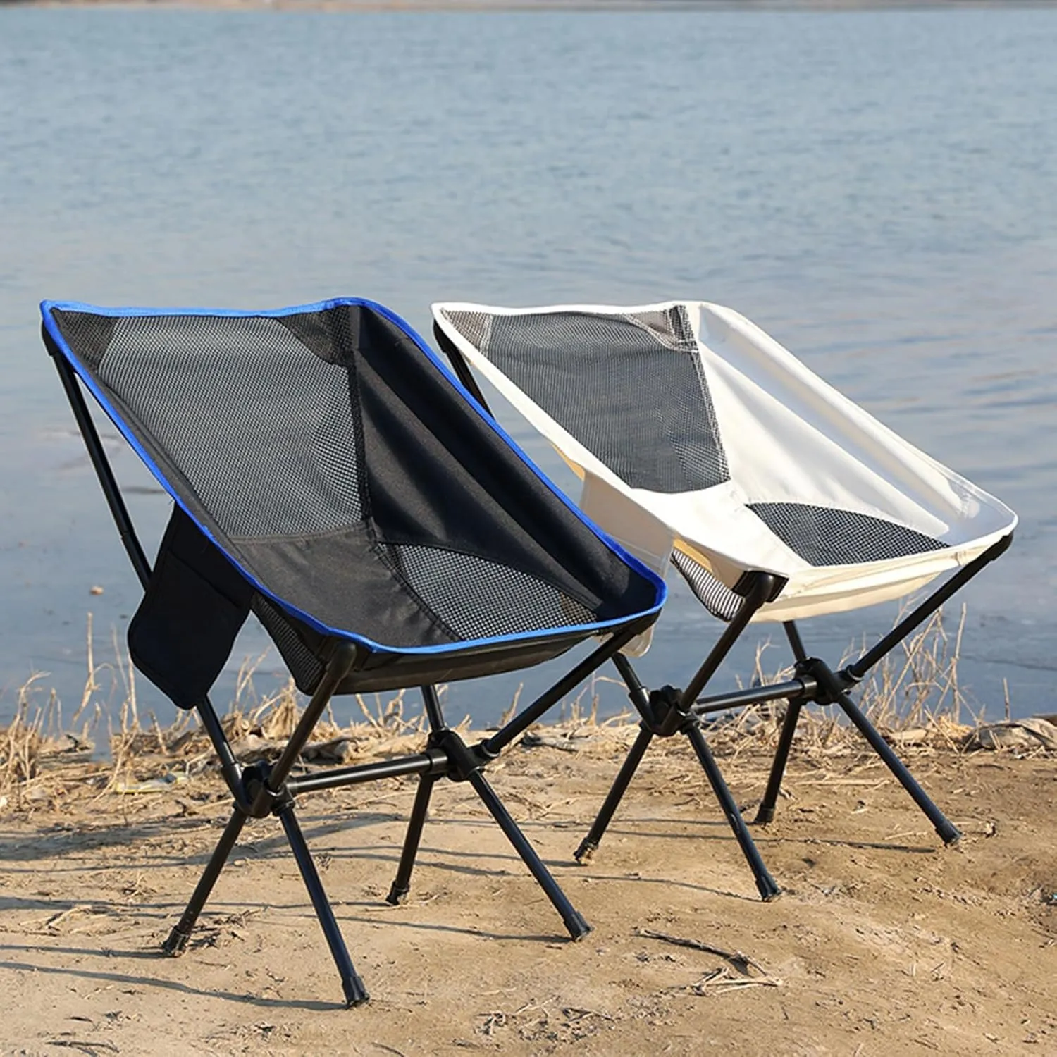 Portable Folding Chair for Camping, Backpacking Chair wiith Side Pocket, Ultralight & Compact, 100 kg Capacity, Foldable Camp Chair for Travel, Beach, Garden, Picnic,White