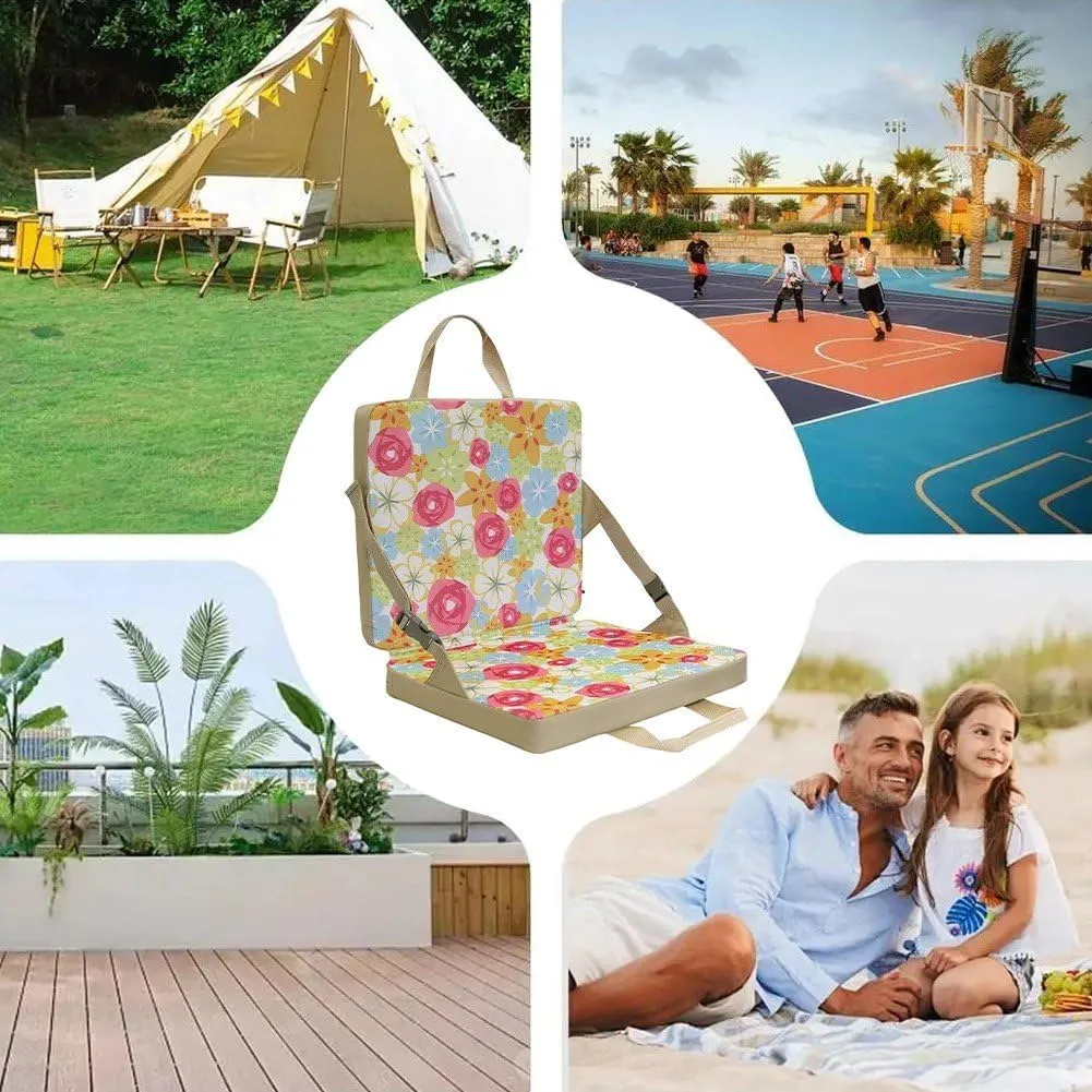 Portable Folding Padded Chair Seat Lightweight Compact Seating with Backrest Stadium Seat Cushion Camping Beach Picnic Sit Pad