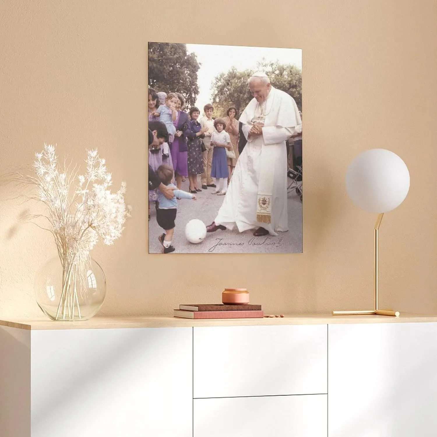 Posters for Pope John Paul II 1980's Signed Photo Playing Soccer Canvas Print Wall Art Paintings Canvas Wall Decor Home Decor Living Room Decor Aesthetic 24x32inch(60x80cm) Unframe-Style