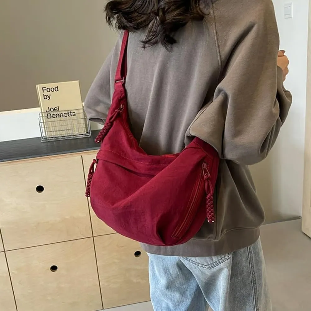 Preferable Crossbody Bag, Women's Fashion Plain Color Nylon Crossbody Bag, Nylon Crescent Bag, Women's Casual Sling Purse