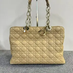 Preloved Dior Cannage Beige Quilted Leather Tote Bag